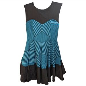 Celebrity Worn EVA FRANCO Anthropologie Swing Flare Teal Striped PETITE Style 2P